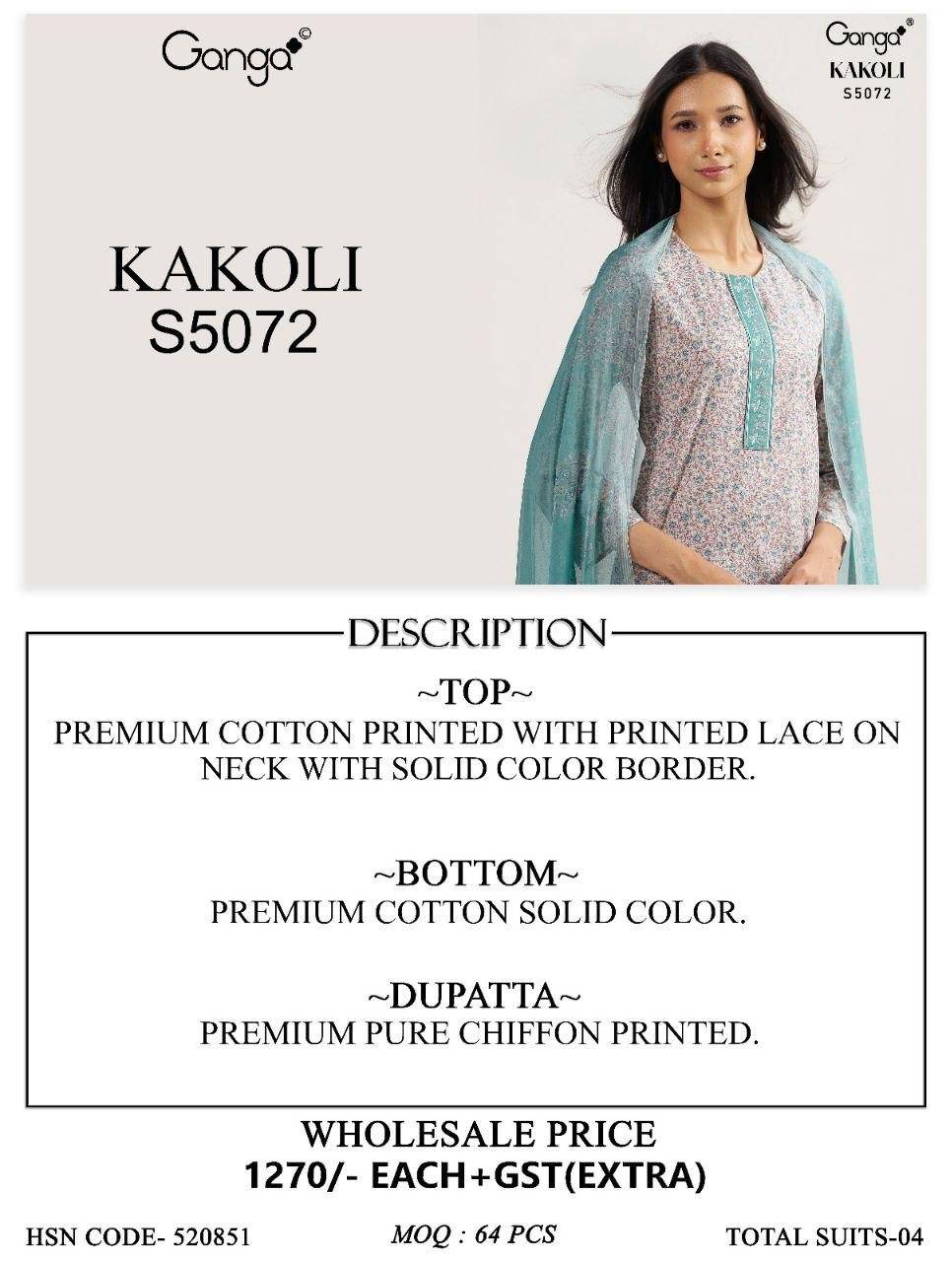 KAKOLI 5072 By Ganga Fashion Stylish Beautiful Colourful Cotton Dresses At Wholesale Price